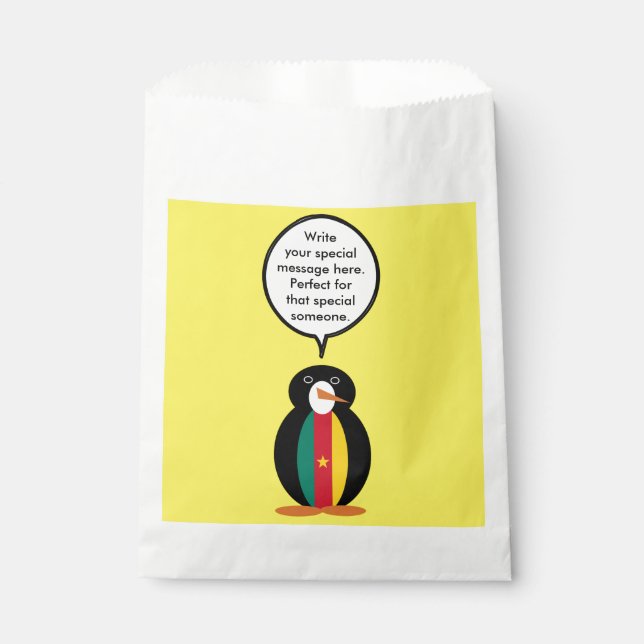 Cameroon Talking Ms Penguin Personalised  Favour Bag (Front)