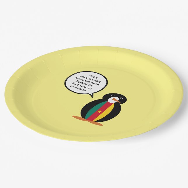 Cameroon Talking Ms Penguin Personalised  Paper Plate (Angled)