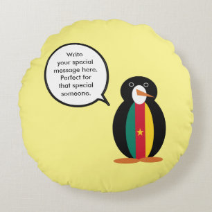 Cameroon Talking Ms Penguin Personalised Round Cushion