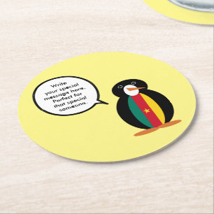 Cameroon Talking Ms Penguin Personalised  Round Paper Coaster