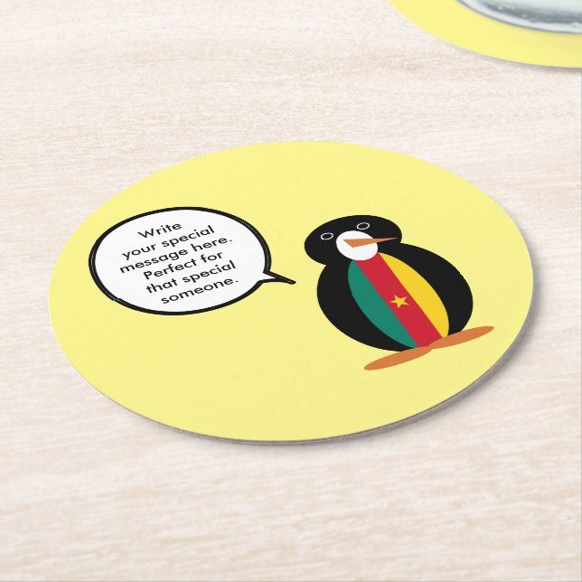 Cameroon Talking Ms Penguin Personalised  Round Paper Coaster (Angled)