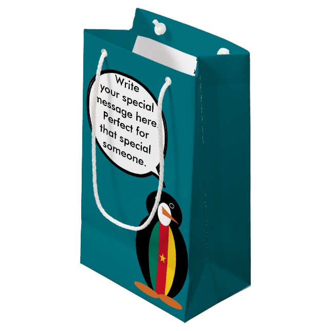 Cameroon Talking Ms Penguin Personalised  Small Gift Bag (Front Angled)