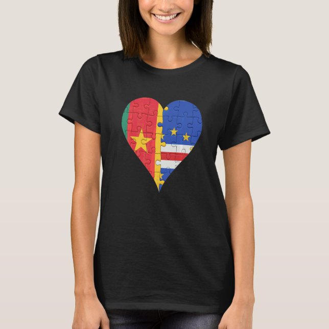 Cameroonian Cape Verdean Flag Heart T-Shirt (Front)