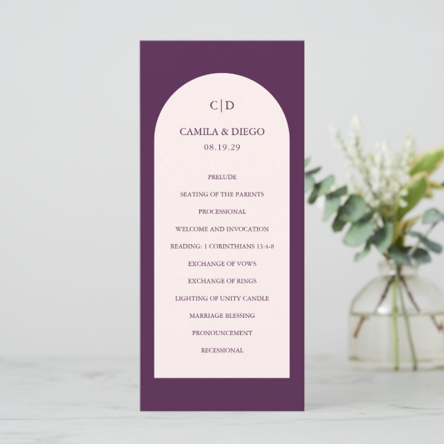 Camia Purple Arch Modern Wedding Program (Standing Front)