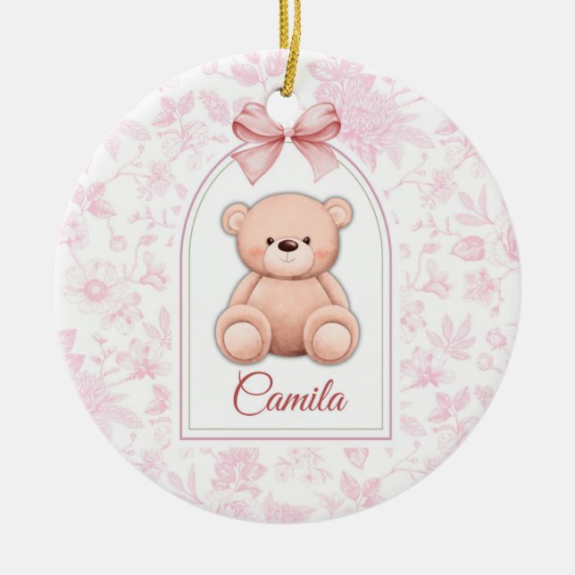 Camila | Custom Pink Teddy Bear Nursery Design  Ceramic Ornament (Front)