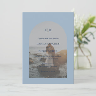 Camila Dusty Blue Arch Modern Wedding Invitation