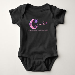 Camila girls name & meaning C monogram baby romper Baby Bodysuit