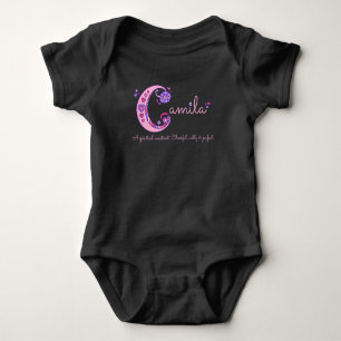 Camila girls name & meaning C monogram baby romper Bodysuit
