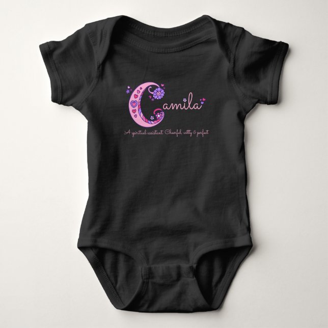 Camila girls name & meaning C monogram baby romper Bodysuit (Front)
