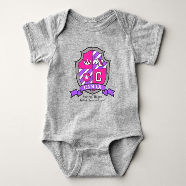 Camila name meaning unicorn princess letter C Baby Bodysuit (Front)