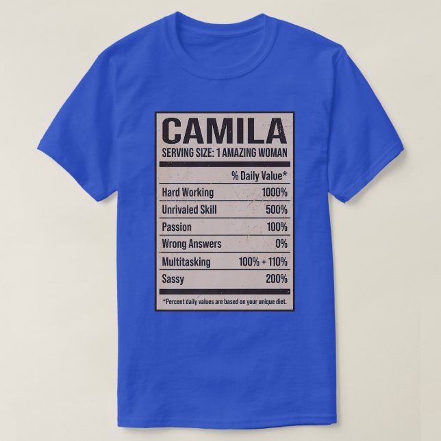 Camila Nutrition Facts Name Nickname Alias Title F T-Shirt (Design Front)