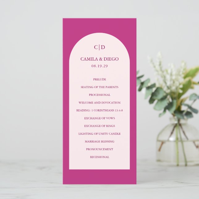 Camila Pink Arch Modern Wedding Program (Standing Front)