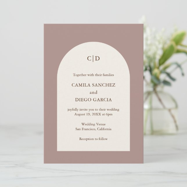 Camila Taupe Arch Modern Wedding Invitation (Standing Front)