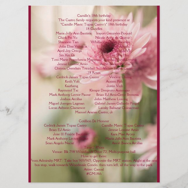 CAMILLE 18TH PROGRAM (Front)