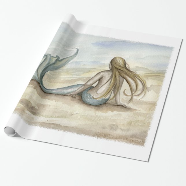 Camille Grimshaw Seaside Mermaid Wrapping Paper (Unrolled)
