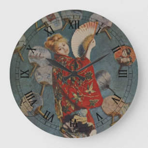 Camille Monet in Japanese Costume by Claude Monet Large Clock