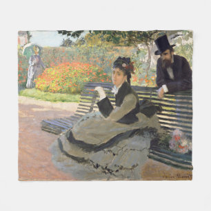 Camille Monet on a Bench Claude Monet Fleece Blanket