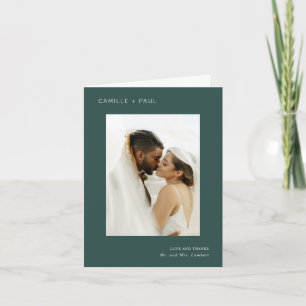 Camille Pine Green Modern Wedding Thank You Card