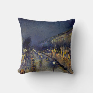 Camille Pissarro - Boulevard Montmartre at Night Cushion