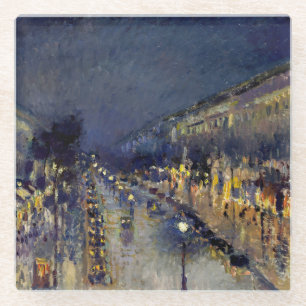 Camille Pissarro - Boulevard Montmartre at Night Glass Coaster