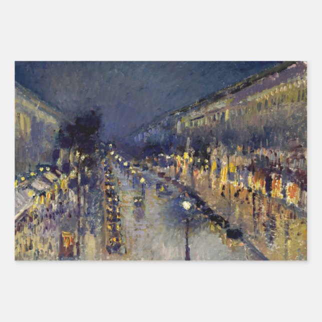 Camille Pissarro - Boulevard Montmartre at Night Wrapping Paper Sheet (Front)