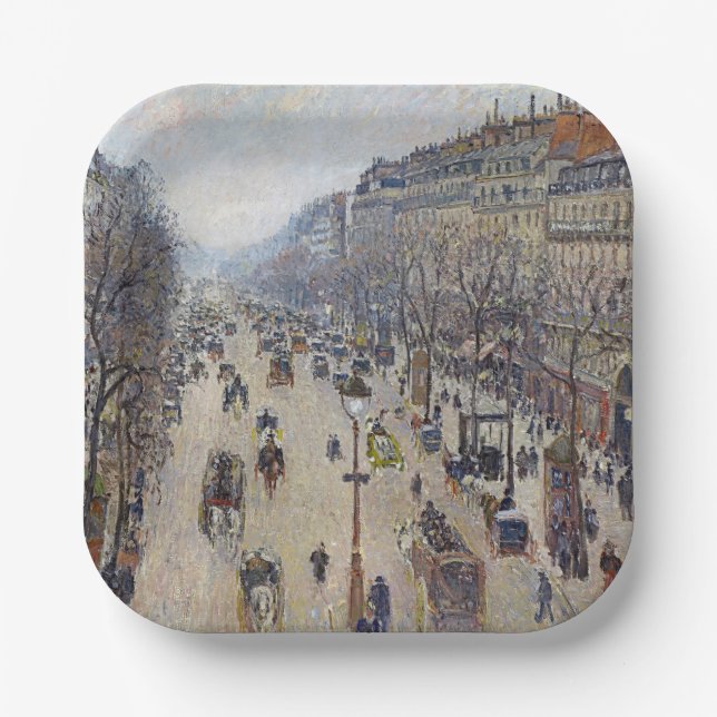 Camille Pissarro - Boulevard Montmartre, morning Paper Plate (Front)