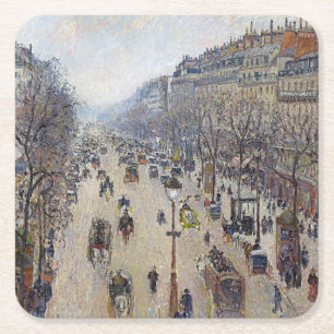 Camille Pissarro - Boulevard Montmartre, morning Square Paper Coaster