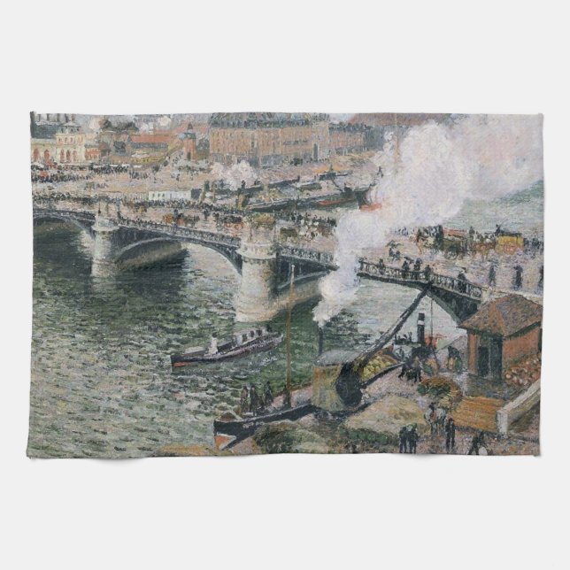 Camille Pissarro Pont Boieldieu in Rouen Painting Tea Towel (Horizontal)