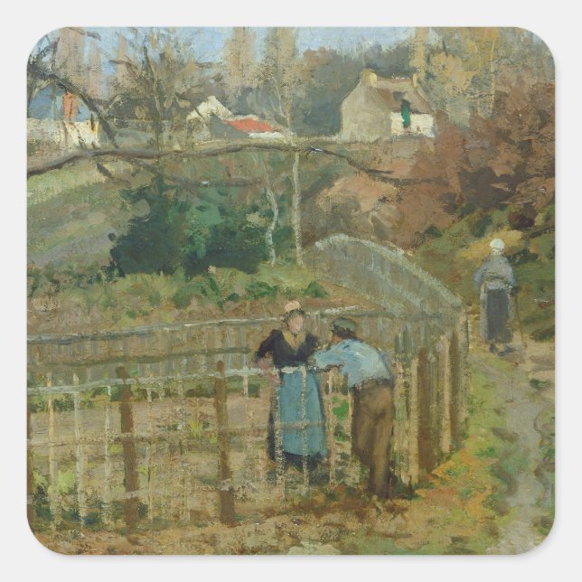 Camille Pissarro | The Fence, 1872 (oil on canvas) Square Sticker (Front)