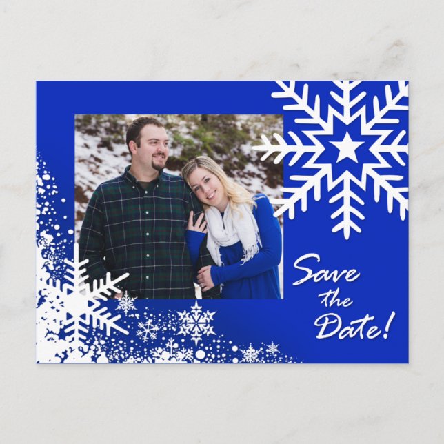 Camille Winter Snowflakes Save the Date Photo Announcement Postcard (Front)