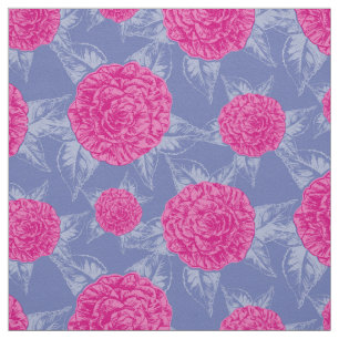 Camillia inked drawing patterned pink blue fabric