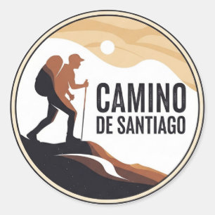 Camino de Santiago Hiker Hiking Sunset Classic Round Sticker