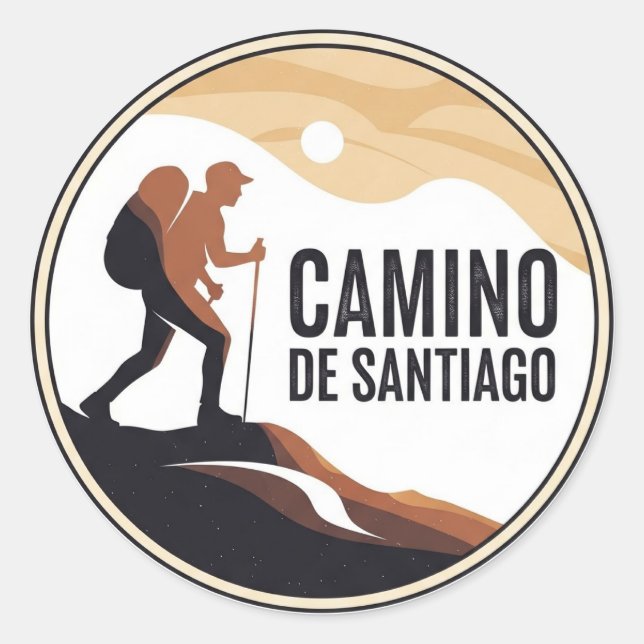 Camino de Santiago Hiker Hiking Sunset Classic Round Sticker (Front)