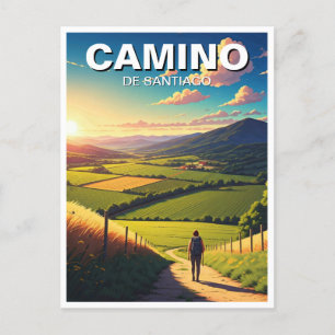 Camino de Santiago Hiker Hiking Sunset Postcard