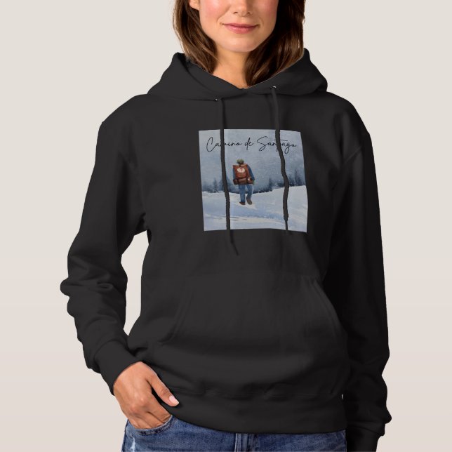 Camino de Santiago Winter Snow Pilgrim Scallop She Hoodie (Front)