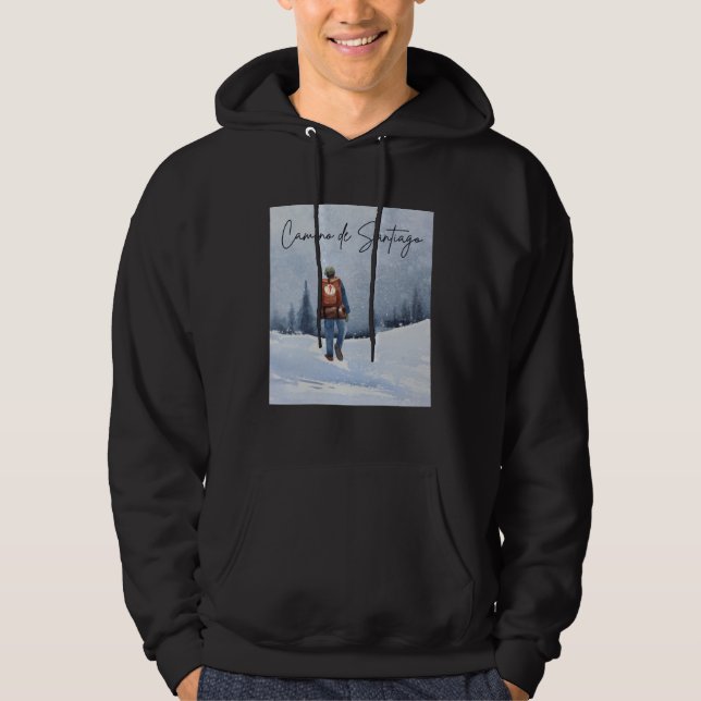 Camino de Santiago Winter Snow Pilgrim Scallop She Hoodie (Front)