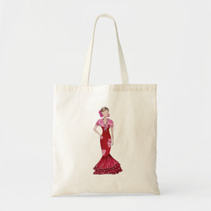 Camiseta Flamenca con traje rojo y mantón  Tote Bag