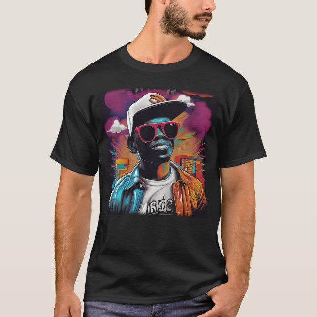 Camiseta Grafite Hip Hop - Ilustração Digital em A T-Shirt (Front)