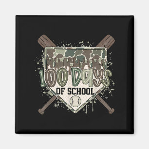 Camo 100 Days Of School Baseball Home Plate Drip B Magnet