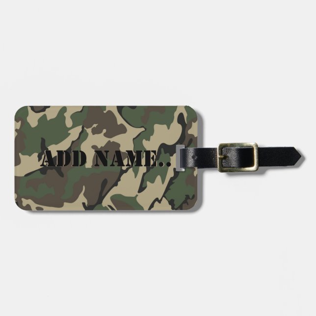 Camo Add Name, Luggage Tag With Leather Strap (Front Horizontal)
