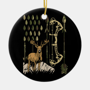 Camo American Flag Bowhunting Bow Archery Deer Ceramic Ornament