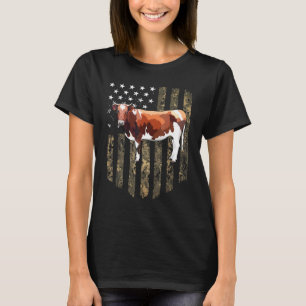Camo American Flag Brown White Cow 4th Of July Far T-Shirt