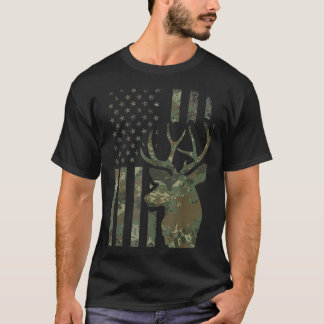 Camo American Flag Buck Hunting Gift Deer Hunter C T-Shirt