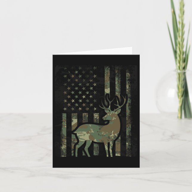 Camo American Flag Buck Hunting Gift For Deer Hunt Card (Front)
