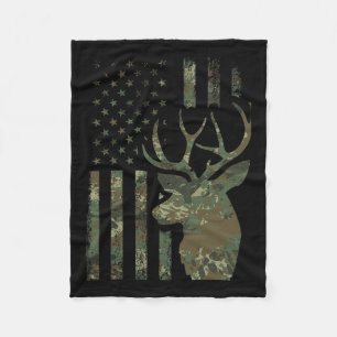 Camo American Flag Buck Hunting Gift For Elk Deer Fleece Blanket