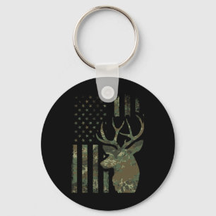 Camo American Flag Buck Hunting Gift For Elk Deer Key Ring