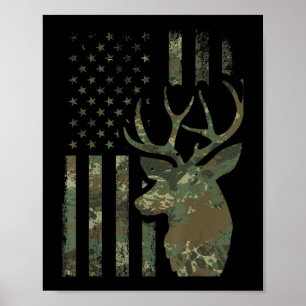 Camo American Flag Buck Hunting Gift for Elk Deer Poster