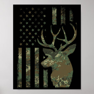 Camo American Flag Buck Hunting Gift For Elk Deer Poster