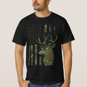 Camo American Flag Buck Hunting Gift for Elk Deer  T-Shirt