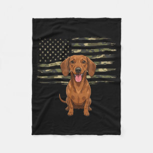Camo American Flag Dachshund 4th of July Patriotic Fleece Blanket